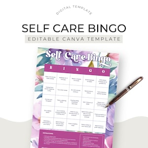 Plantilla gratuita de Canva para bingo de autocuidado Imán de clientes Salud Bienestar Negocio Regalo para clientes Lista de correo electrónico Blogger Descargar Oferta Carta de EE. UU.