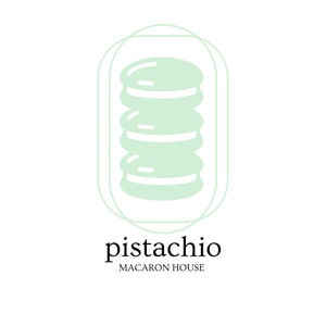 Färdig logotyp för bageriföretag, design med pistagemacarontorn, Canva-mall och SVG, DIY-varumärkesvektorfil, minimalistisk, enkel och ren