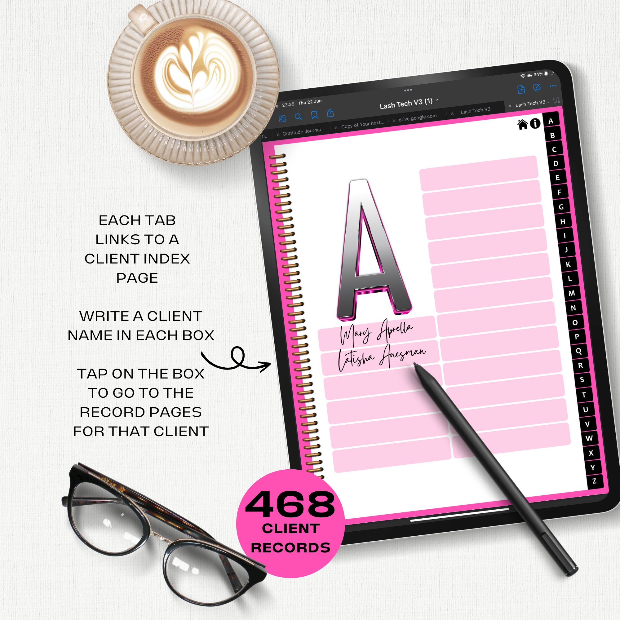 Lash Tech Client Record Book, Digital Template for Goodnotes Notability ...