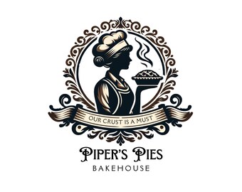 Female Baker Logo Traditional, Canva Template & 300DPI PNG, Pre-made DIY Pie Maker Branding, Event Catering, Heritage Gifting Product Brand