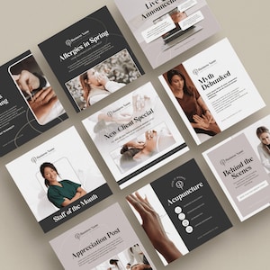 Acupuncture Insta Posts Social Media Instagram Feed Small Business Promo Alternative Therapy IG Marketing Branding Editable Canva Template