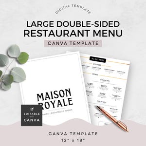 Restaurant Menu Minimal Large editable Canva Template Modern Restaurant Price List Digital Download 12 x 18 inch Food Menu Printable Neutral