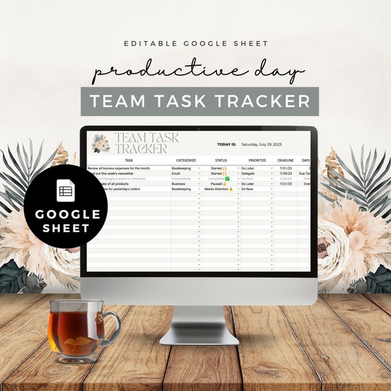 Google Sheets Task Tracker, Team Management Dashboard, Get Stuff Done Productivity Tool, Editable, To Do List Delegation Boho Florals