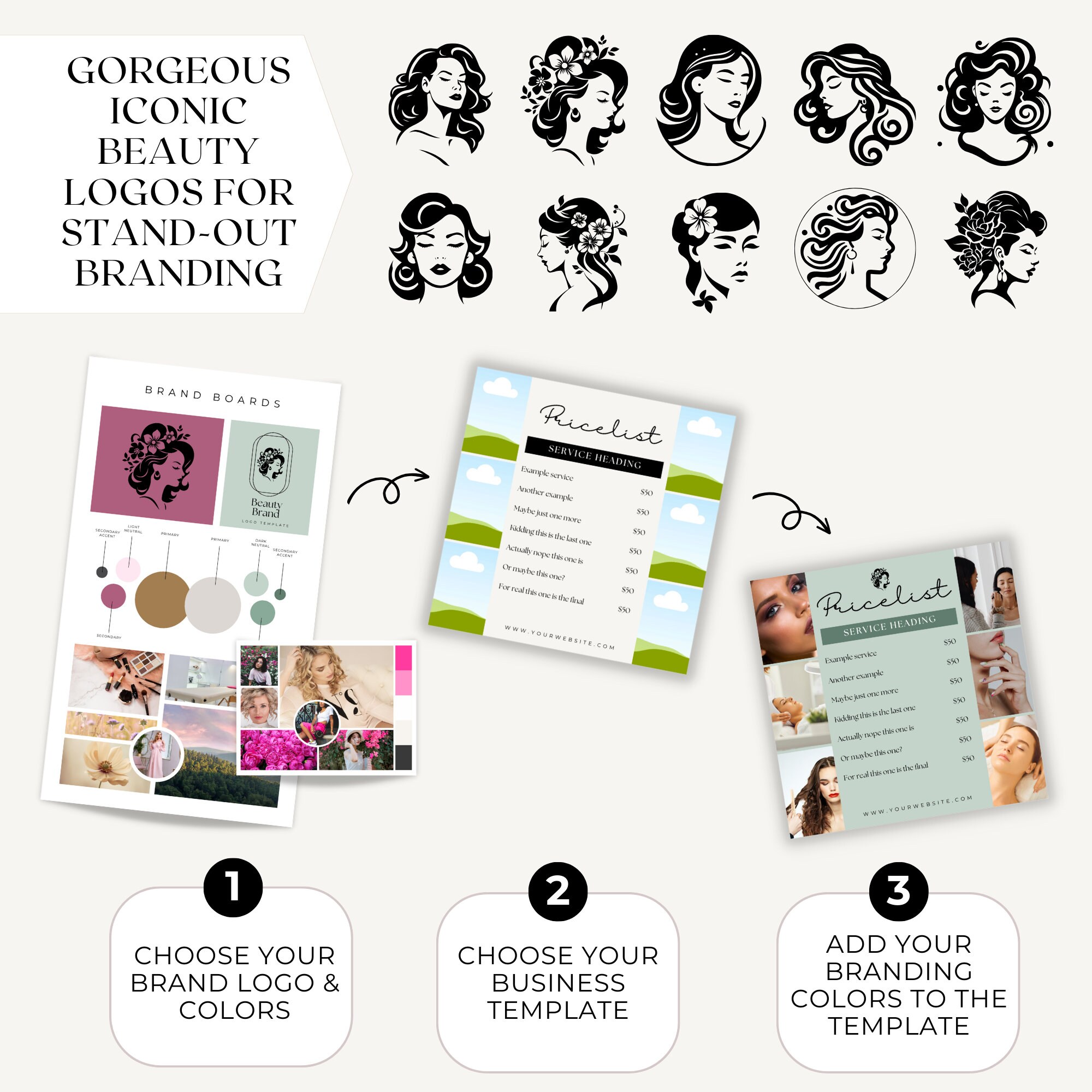 Beauty Branding Logo Template Bundle, Brand Boards, Logo Design, Mood ...