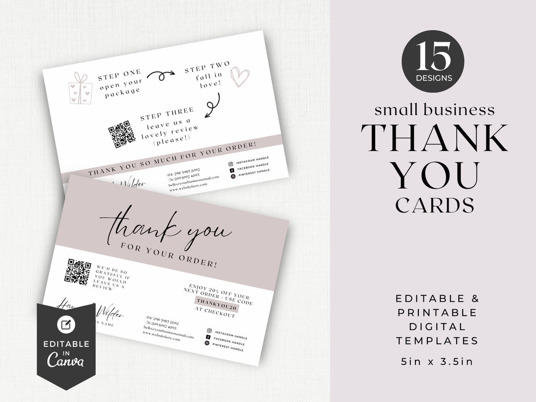 Etsy Seller Thank You Card Canva Template With QR Code, Thankyou Card