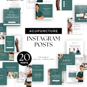 Acupuncture Social Posts Instagram Feed Small Business Promo Alternative Therapy Service IG Marketing Branding Editable Canva Template