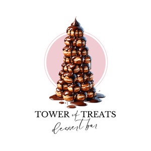Dessert Bar Logo, Canva Template & 300DPI PNG, Vorgefertigtes DIY Branding, Profiterole Tower of Treats Design, Gourmet Event Caterer, Patisserie