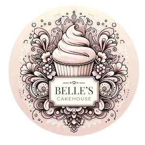 Bäckerei Logo Elaborate Pink Cupcake, Canva Vorlage & 300DPI PNG, vorgefertigtes DIY Branding, Event-Catering, hübsches Geschenk oder Produktmarke
