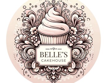 Bakery Logo Elaborate Pink Cupcake, Canva Template & 300DPI PNG, Pre-made DIY Branding, Event Catering, Pretty Gifting or Product Brand