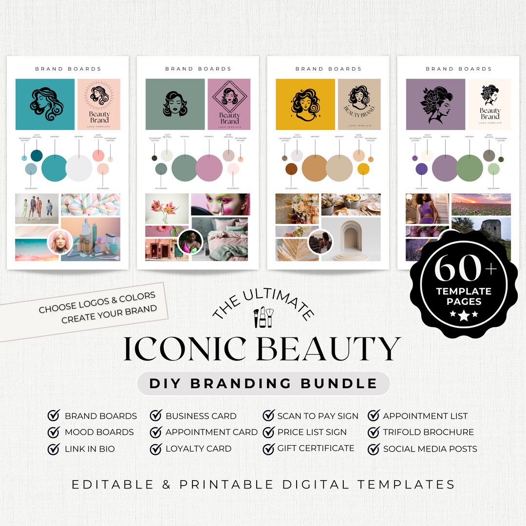 Beauty Branding Logo Template Bundle, Brand Boards, Logo Design, Mood ...