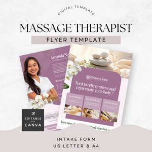 Schönheitssalon Flyer Massage Therapeut Canva Vorlage Small Business Promotion Masseuse Ganzheitliche doppelseitige druckbare bearbeitbare US Letter