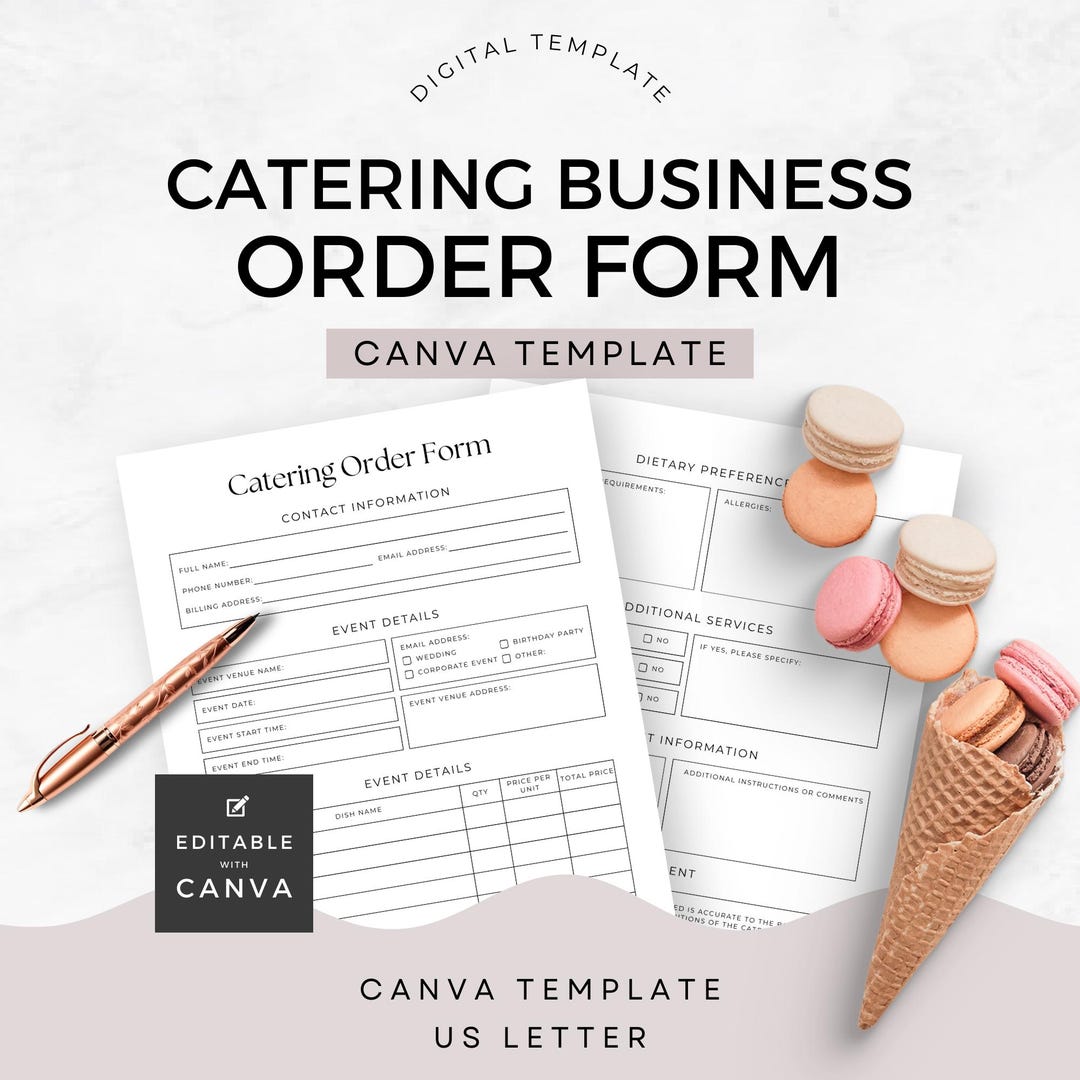 Catering Order Form Small Business Canva Template Simple Customer Event ...