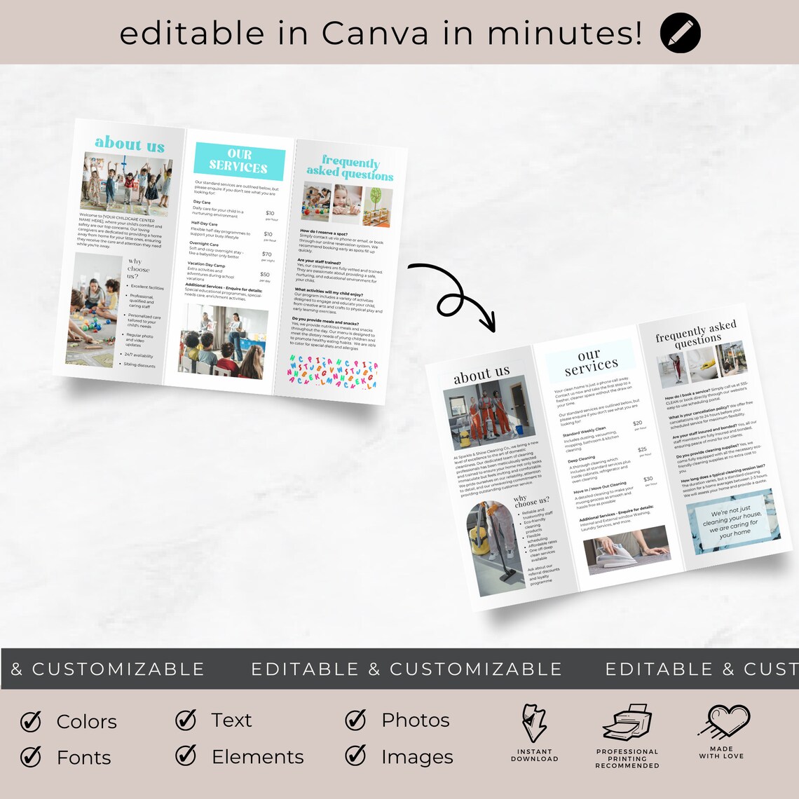 Childcare Trifold Canva Template Editable Folding Brochure Small ...