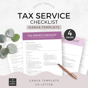 Lista kontrolna usług podatkowych Szablon Canva Przygotowanie podatków List do USA Księgowość Ulotka CPA Przygotowanie zeznania podatkowego Marketing Lista kontrolna klienta