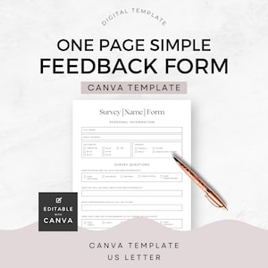 Formulario de comentarios simple Plantilla de Canva para pequeñas empresas Cuestionario de cliente de una página imprimible Herramientas comerciales editables Papeleo Carta de EE. UU.