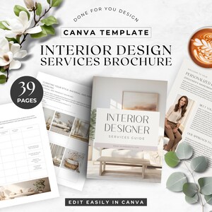 Interior Design Services Brochure Template, New client onboarding, Designer Consultation, Customer Proposal and Project Info, US Letter