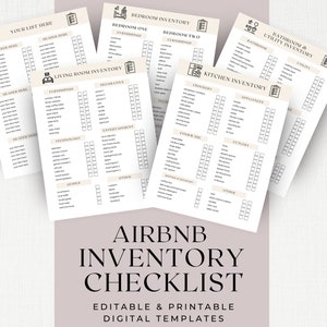 AirBNB Inventory List for Guest Turnover Editable Printable Canva Template Vacation VRBO Rental Housekeeping Preparation Maintenance CL14