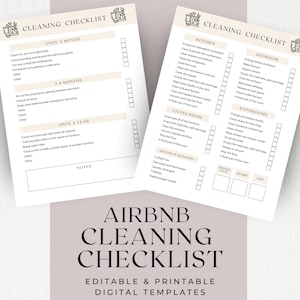AirBNB Cleaning Checklist PDF Printable Canva Template Vacation VRBO Rental Turnover Housekeeping Rental Preparation Maintenance Chores CL14