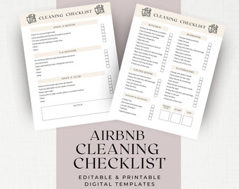 AirBNB Cleaning Checklist PDF Printable Canva Template Vacation VRBO Rental Turnover Housekeeping Rental Preparation Maintenance Chores CL14