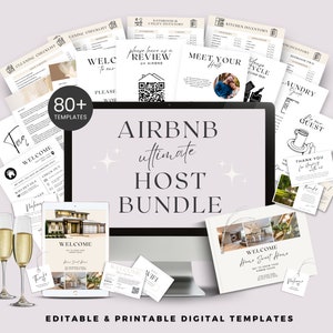 Paquete de host para AirBNB VRBO, plantilla Canva editable Alquiler a corto plazo Paquete de bienvenida para huéspedes de vacaciones Signos de libros Tarjetas de bienvenida Mínimo CL14