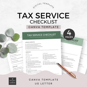Lista kontrolna usług podatkowych Szablon Canva Przygotowanie podatków List do USA Księgowość Ulotka CPA Przygotowanie zeznania podatkowego Marketing Lista kontrolna klienta