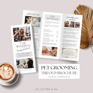 Tierpflege Business Tri Fold Leaflet Canva Vorlage, Flyer Bearbeitbare druckbare Broschüre Doppelseitig zum Falten, Hundekatzen-Spa-Salon Hygiene