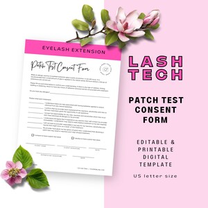 Formulario de consentimiento de prueba de parche de extensión de pestañas Plantilla de Canva, Acuerdo de prueba de sensibilidad a alergias al adhesivo de pestañas Formulario de acuerdo Carta de EE. UU. Hot Pink CL21
