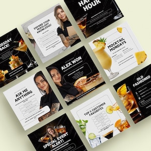 Cocktail Bar Social Media Pub Winery Social Media Editable Canva Templates Mobile Bar Marketing Bartender Mixologist IG Event Promotion Post
