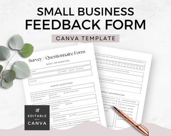印刷可能なフィードバックフォーム 中小企業向けCanvaテンプレート シンプルな顧客アンケート 編集可能なビジネスツール 書類 USレター