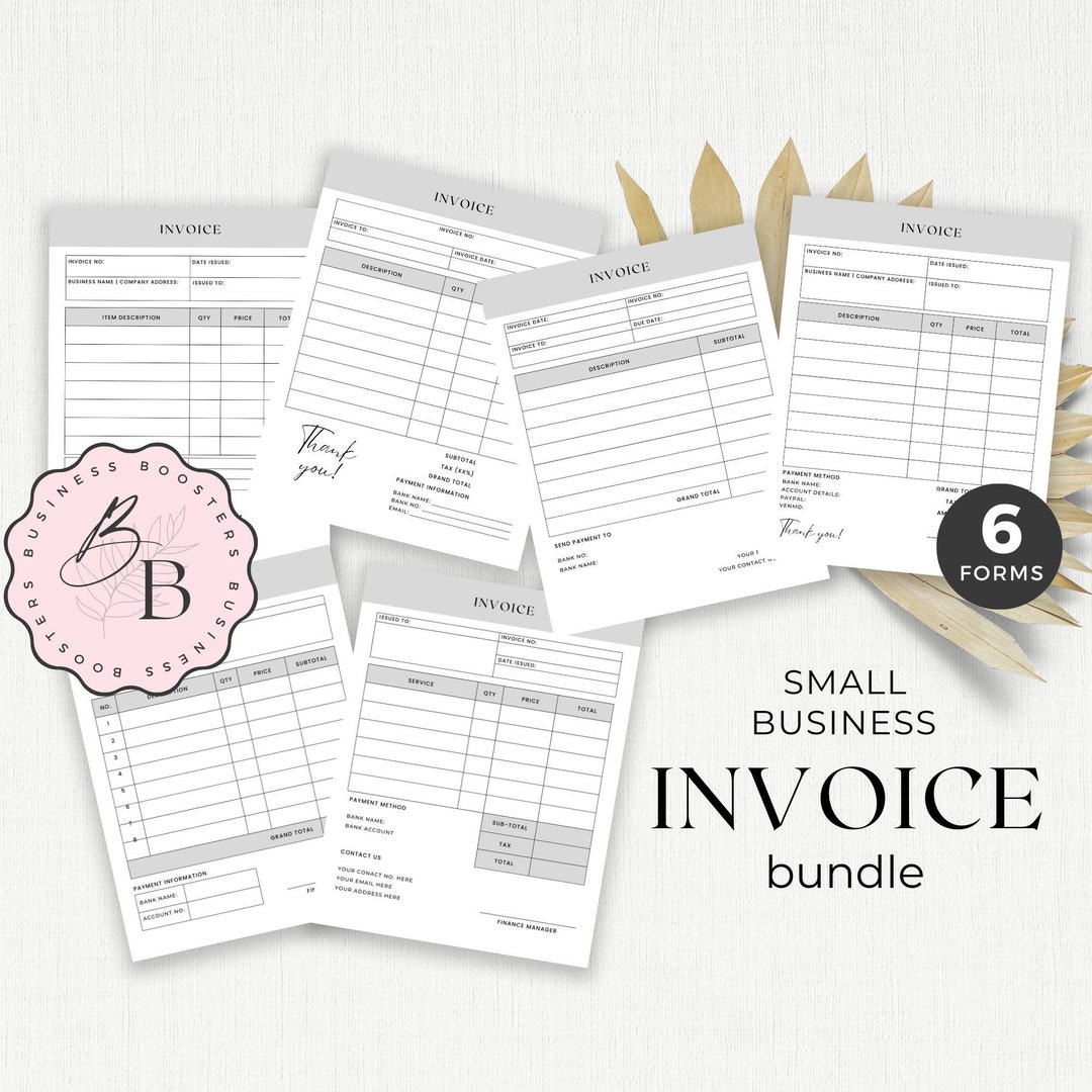 Editable Invoice Template Bundle, Print at Home, Small Business Digital ...