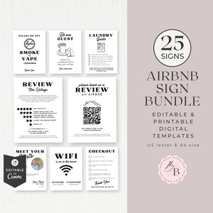 Personalize Sign for AirBNB Short Term Rental Signage Poster Bundle VRBO Host Pack Vacation Editable Canva Template Print at Home  CL12