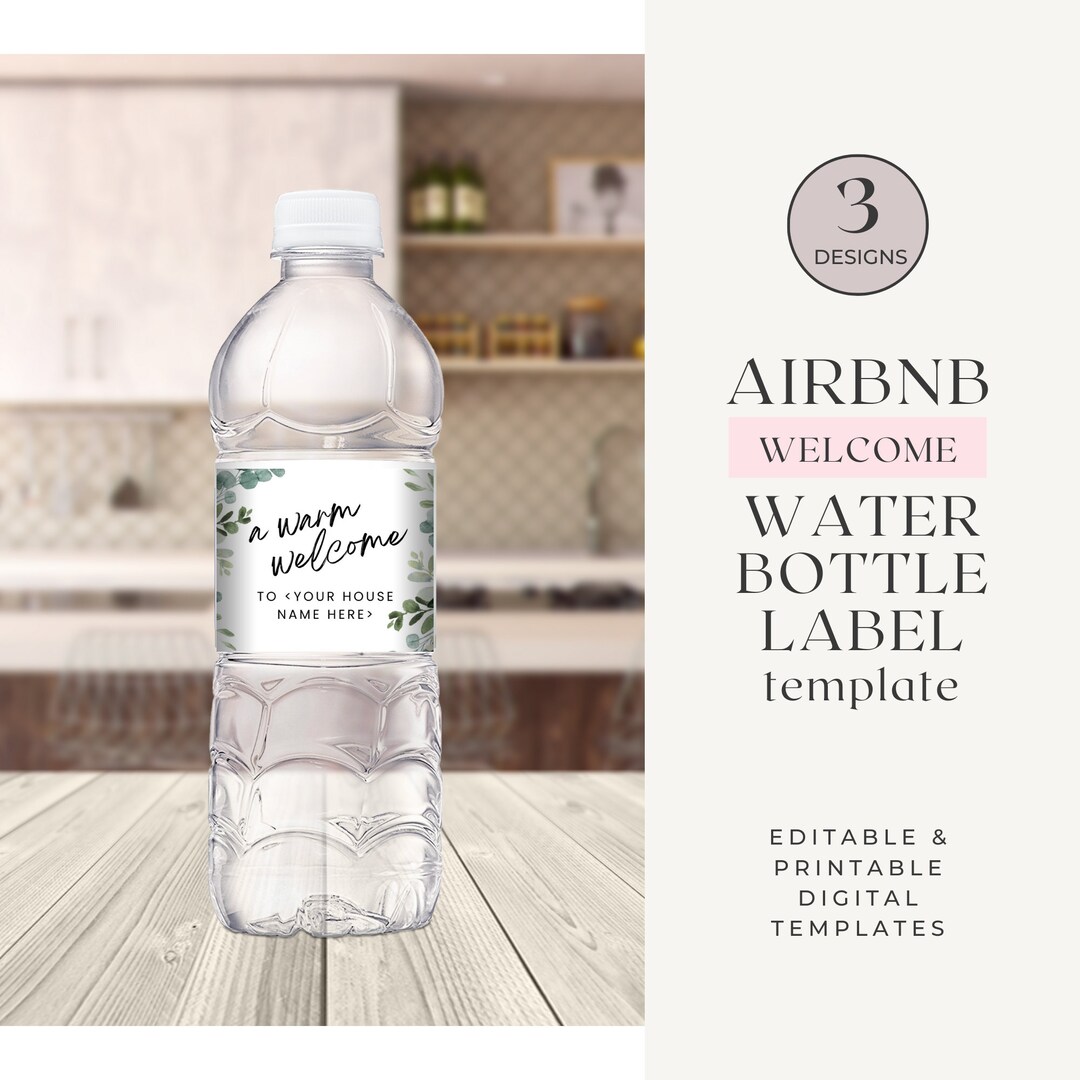 Airbnb Gift, Water Bottle Label Canva Template, Guest