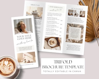 Canva Pamplet Template, Editable Trifold Brochure for Small Business, Double sided Flyer for folding, Printable Promotion A4 & US Letter