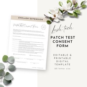 Formulario de consentimiento de prueba de parche de extensión de pestañas, plantilla de Canva, acuerdo de prueba de sensibilidad a la alergia al adhesivo de pestañas, descargo de responsabilidad, carta de EE. UU. CL17