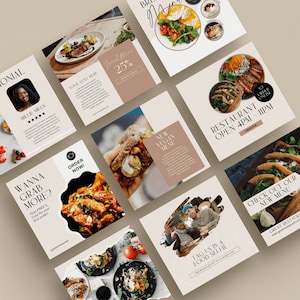 Food Service Insta Posts Social Media Instagram Feed Restaurant Cafe Bistro Promo IG Marketing Branding Editable Canva Template