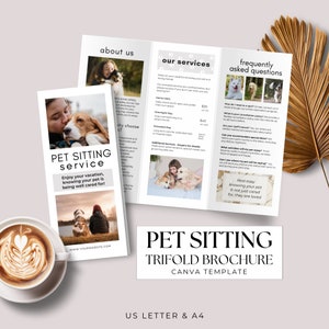 Haustier sitzender Service dreifach gefaltete Broschüre Canva Vorlage, Flyer bearbeitbare druckbare Broschüre doppelseitig zum Falten, Hundekatzenpflege Faltblatt US A4