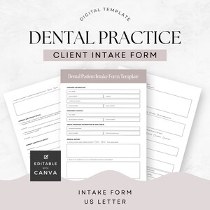 Praxisklientenaufnahme-Formular Zahnarztklienten-Onboard-Beratung Canva Template Kundenfragebogen Handout Paperwork US Letter