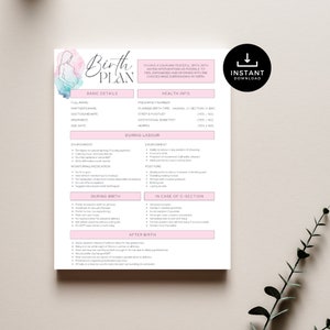Doula geboorteplan sjabloon, geboortevoorkeuren, arbeids- en bevallingsinformatie, bevallingseducatie, aangepaste geboorte, bewerkbare afdrukbare Canva-sjabloon