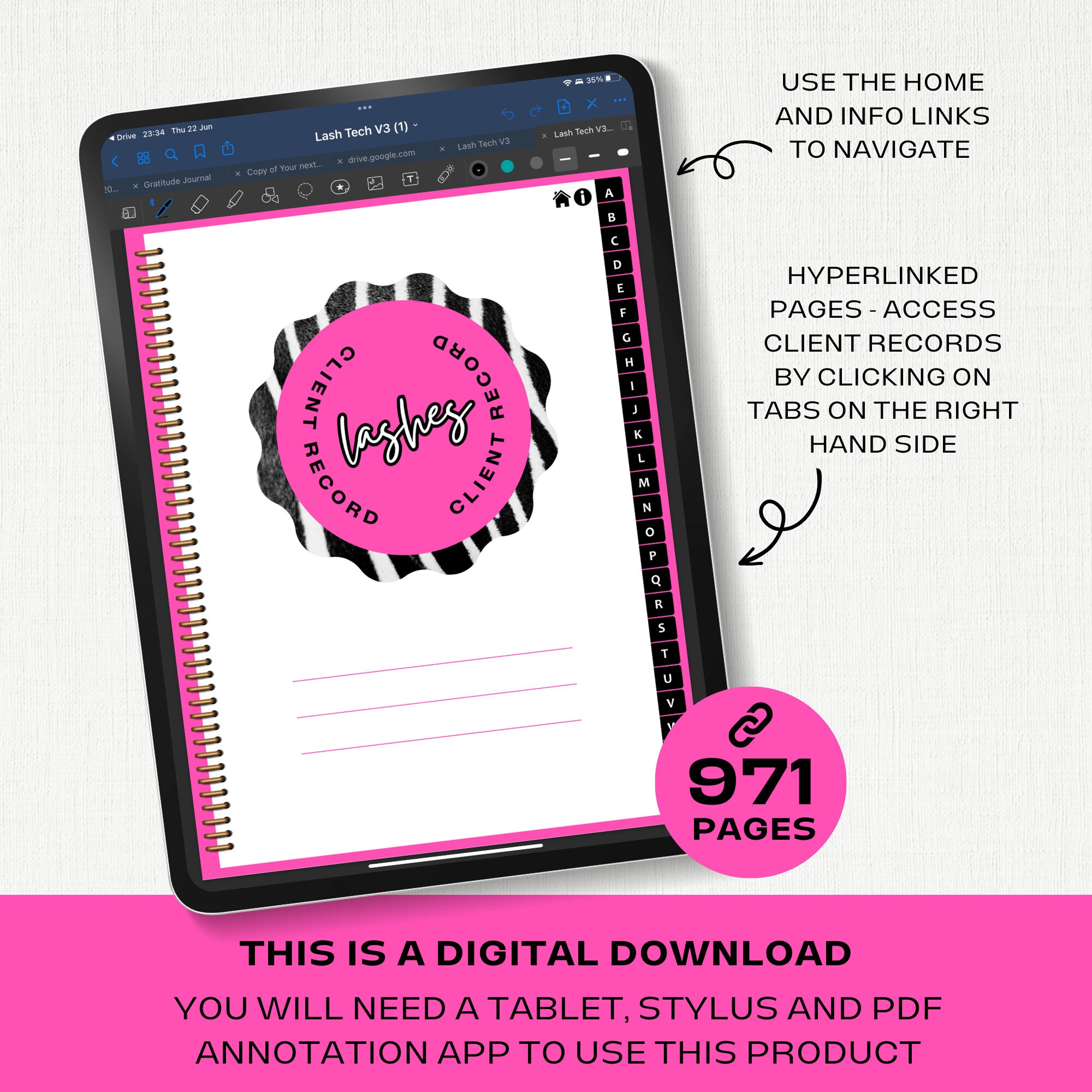 Lash Tech Client Record Book, Digital Template for Goodnotes Notability ...