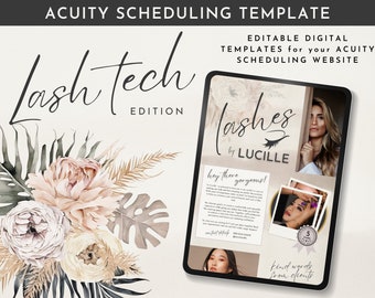 Lash Tech Acuity Site Canva Template, DIY Branding for Lash Technician Scheduling Booking Website landing page, Boho Florals Neutral CL24
