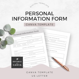 クライアントデータフォーム Canva テンプレート 一般的なクライアントの詳細 顧客情報 個人情報アンケート 編集可能な US レター