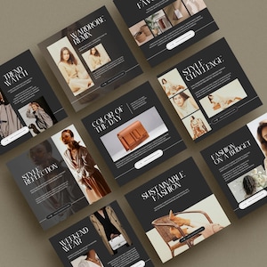 Ecommerce Fashion Insta Social Posts Instagram Feed IG Marketing Editable Influencer Canva Template Fashion marketing Dark Modern Aesthetic