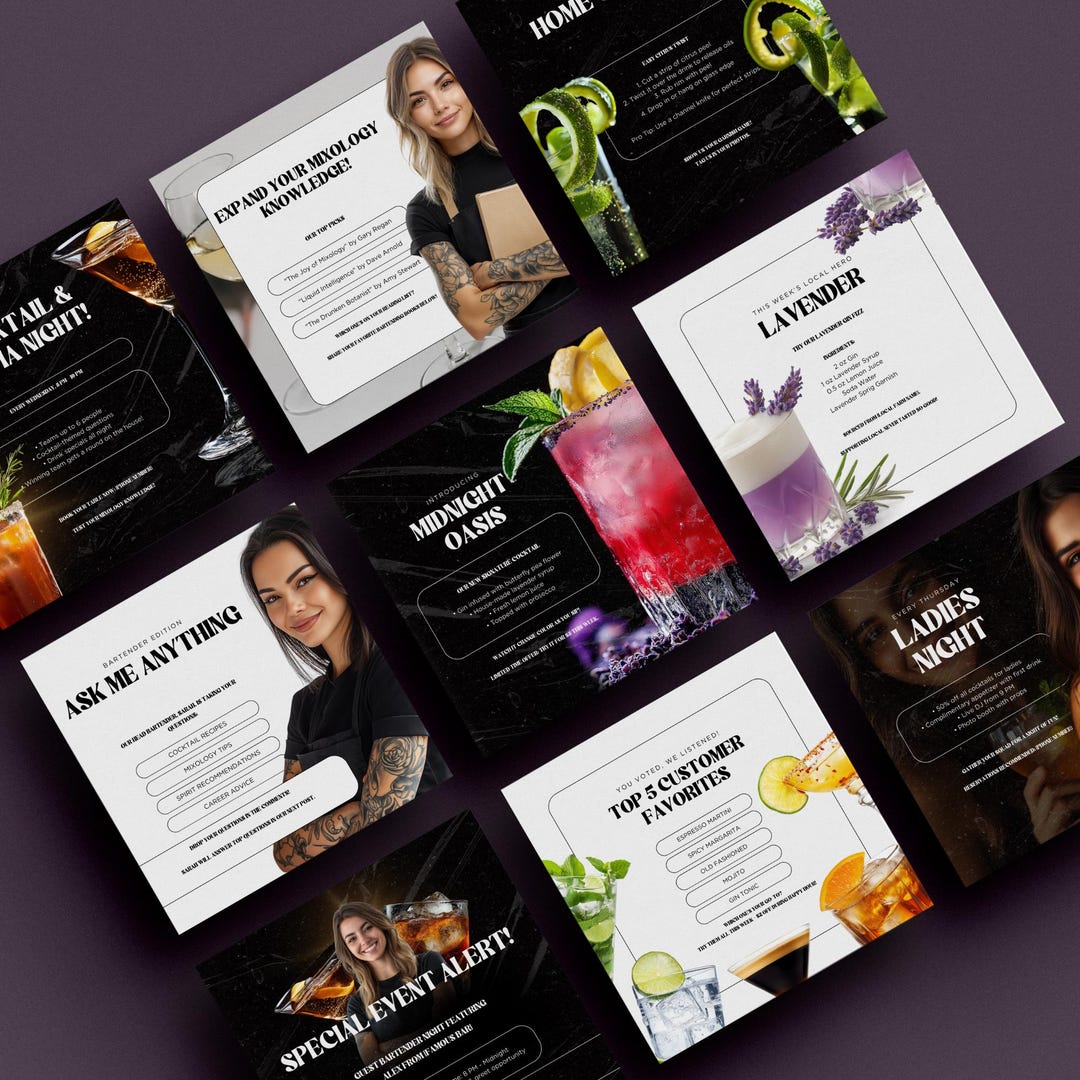 Cocktail Bar Instagram Pub Winery Social Media Editable Canva Templates ...