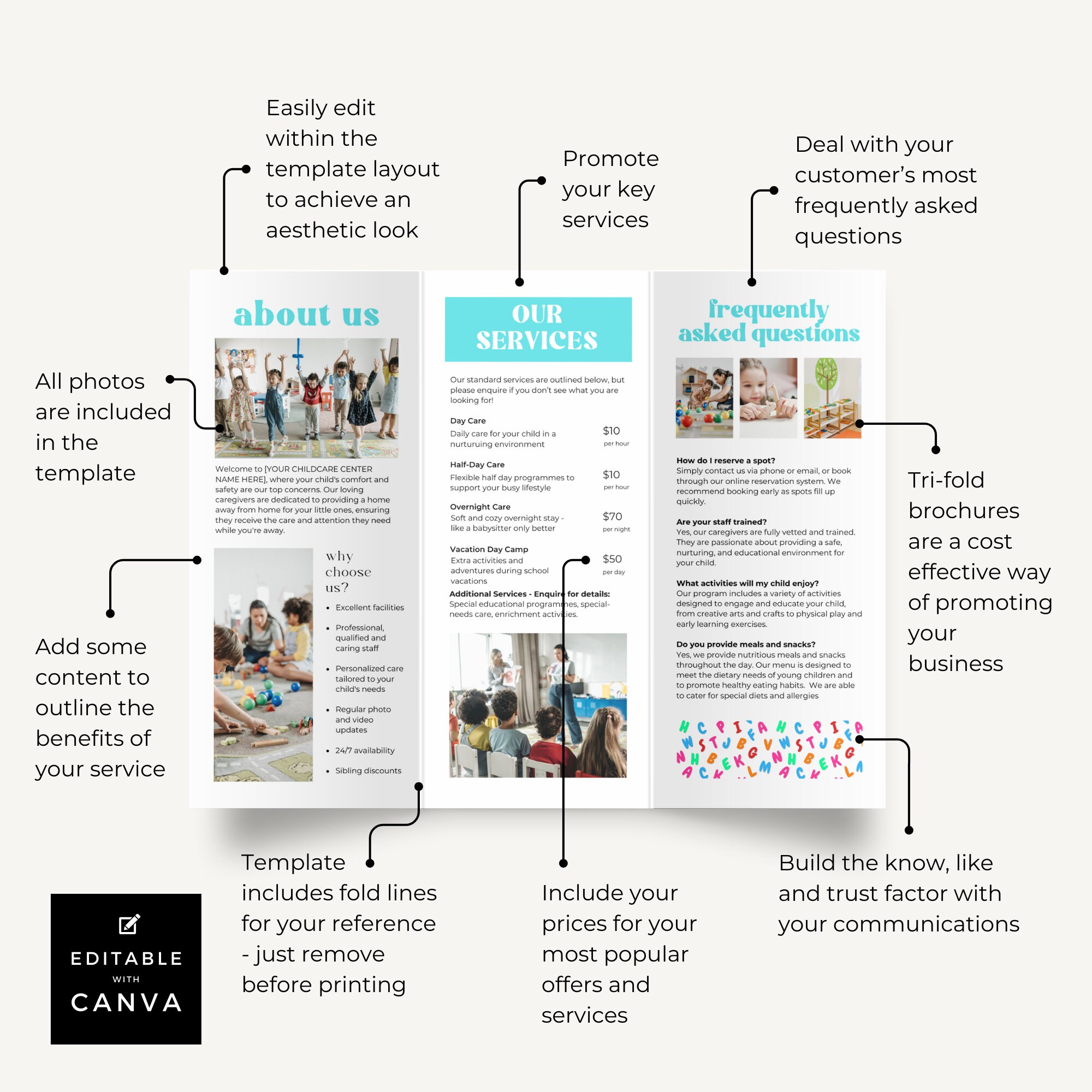 Childcare Trifold Canva Template Editable Folding Brochure Small ...