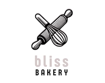 Bakery Logo for Small Business, Baking School Rolling Pin and Whisk, Canva Template and SVG, DIY Branding Vector File, Minimal Simple Clean