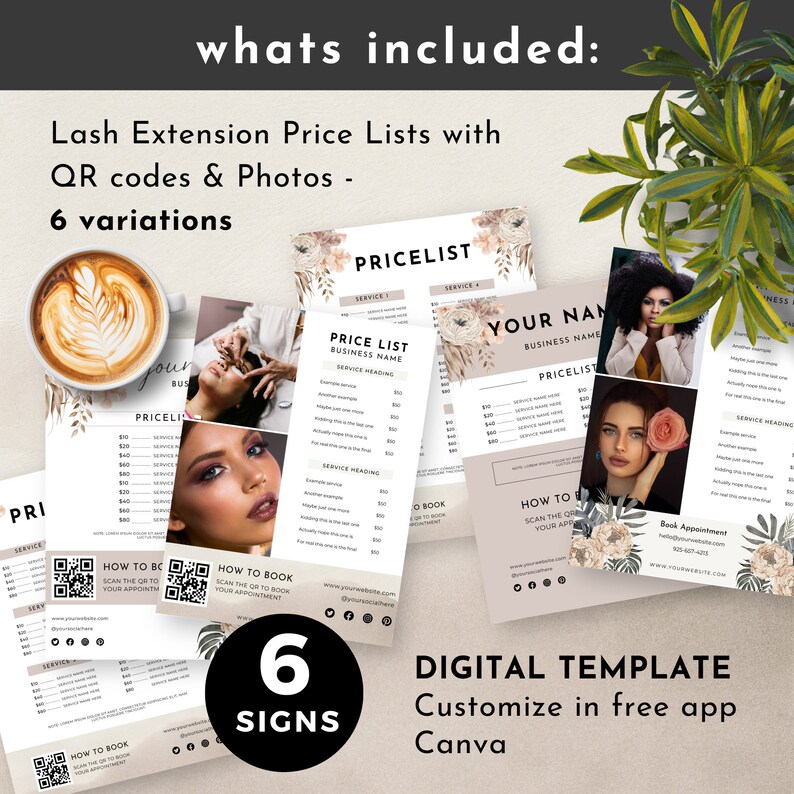 QR Code Integrated Price List Templates for Lash Techs, Pricing Poster ...