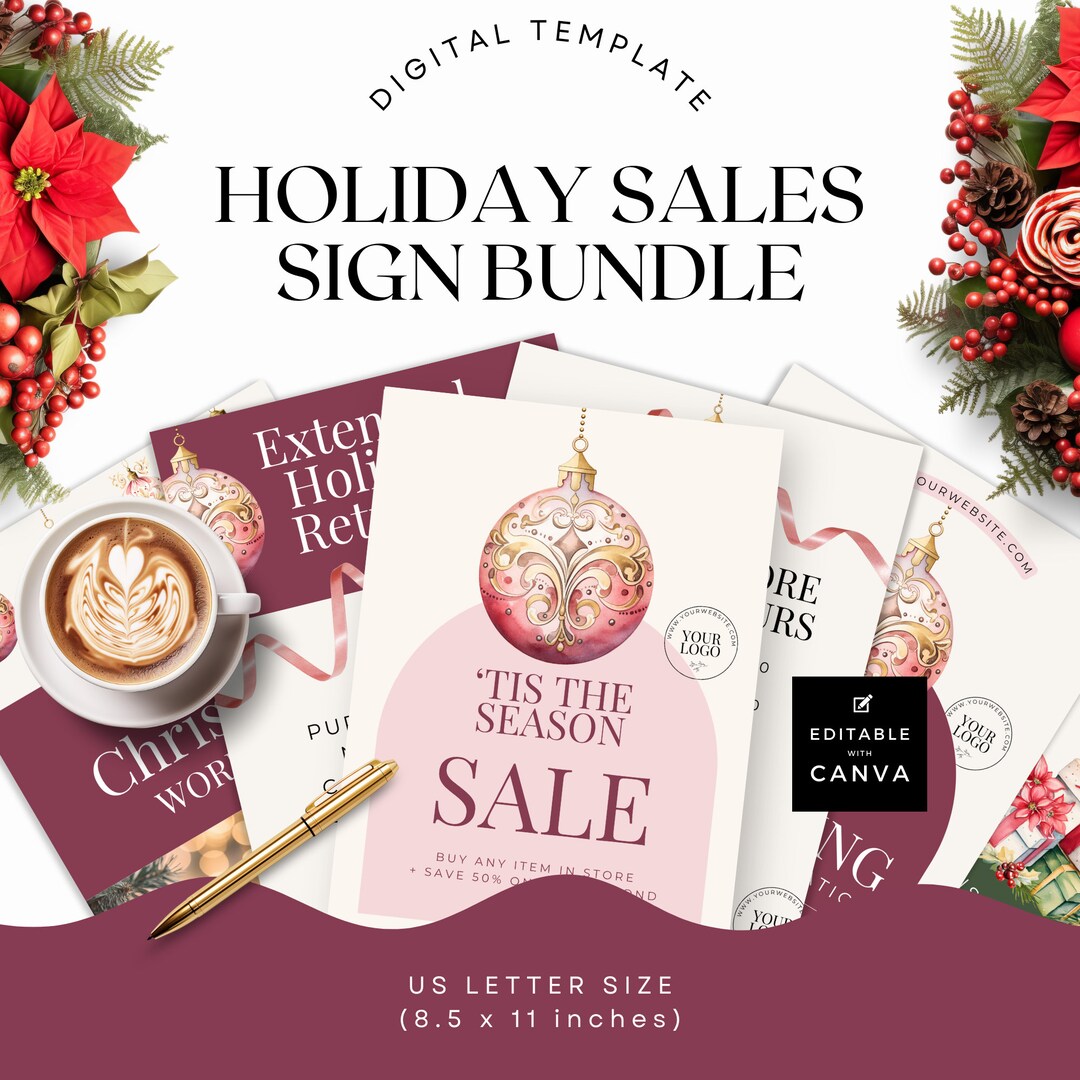 Christmas Sales Sign Bundle, Xmas Business Hours, Holiday Small