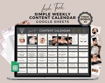 Lash Tech Social Media Content Planner, Google Sheets Insta Calendar Lash Technician, Posts and Captions Insta Feed layout Neutral Gold CL17