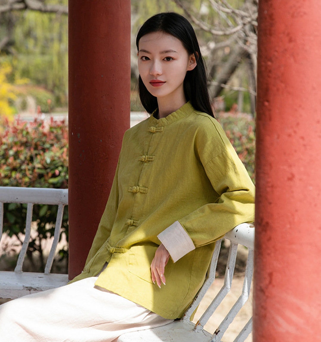 Women's Linen Shirt/ Ramie Jacket, Mandarin Collar, China Frog Button, Long  Sleeves Shirt, Oversized Shirt - Etsy