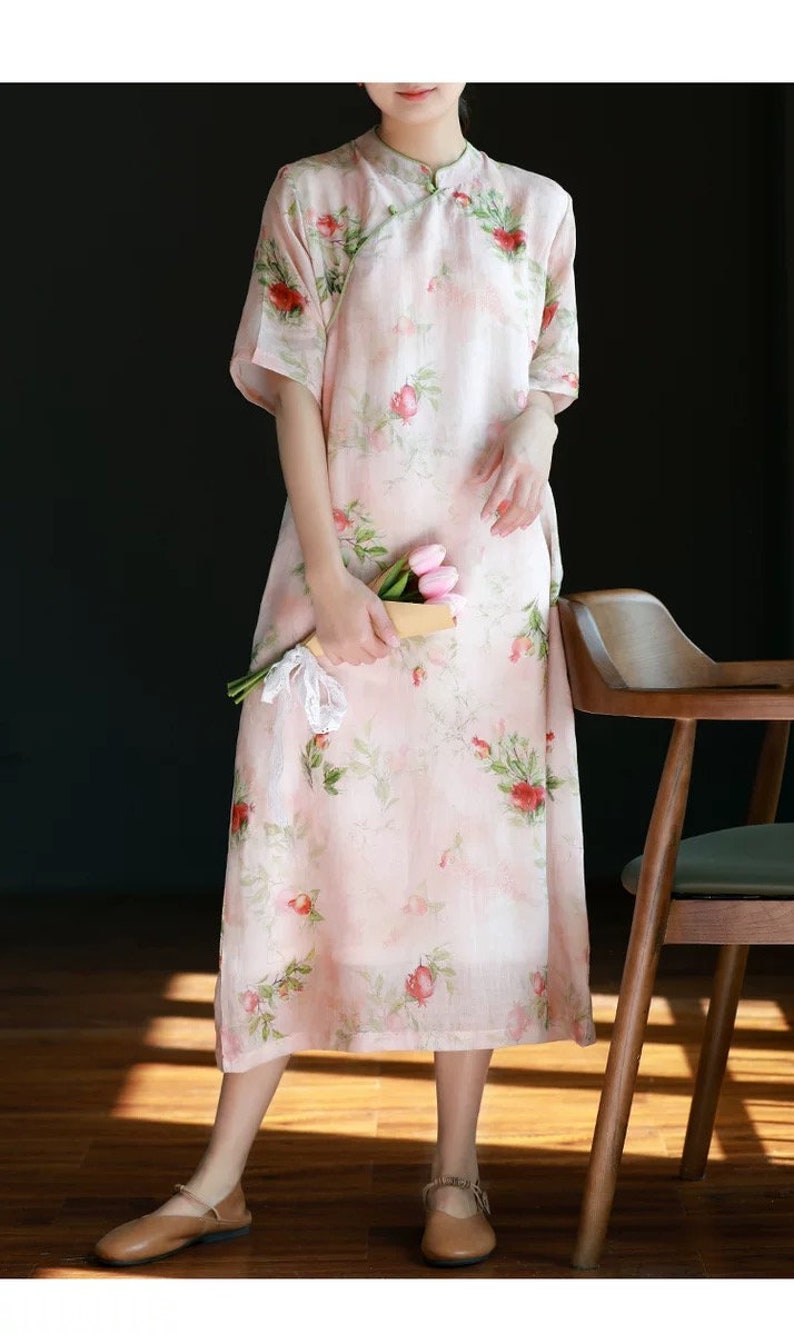 Ramie Qipao Dress,Chinese Qipao Dress Floral Dress